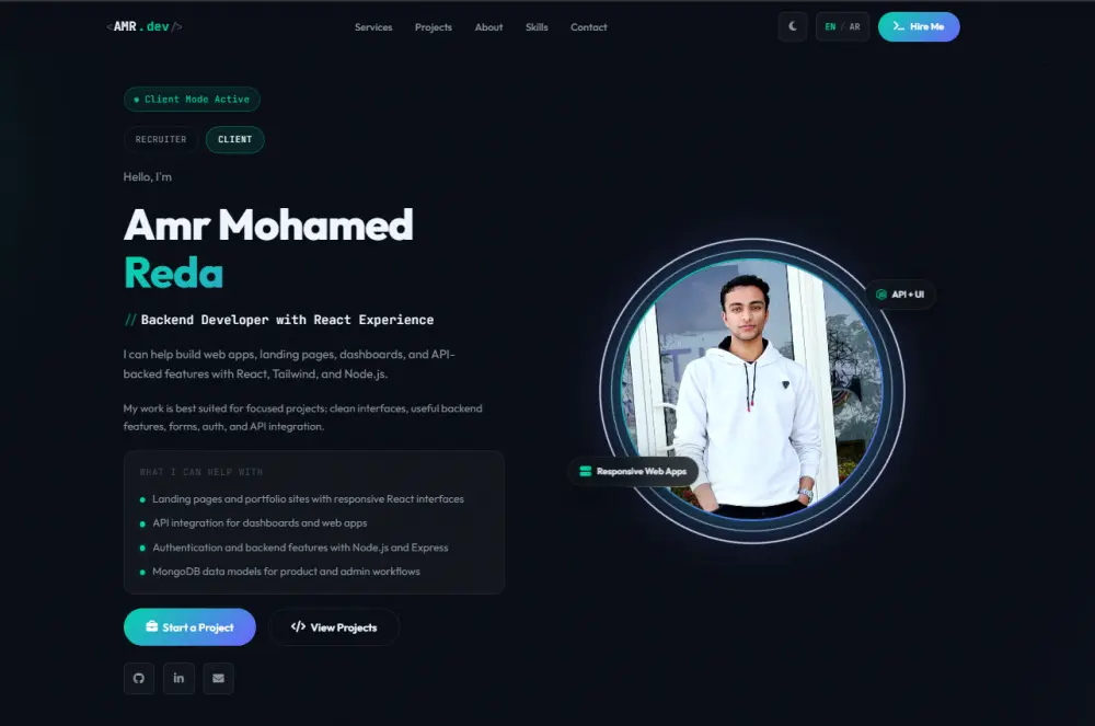 تصميم وتطوير موقع Portfolio احترافي او موقع تعريفي خاص بك باستخدام React.js