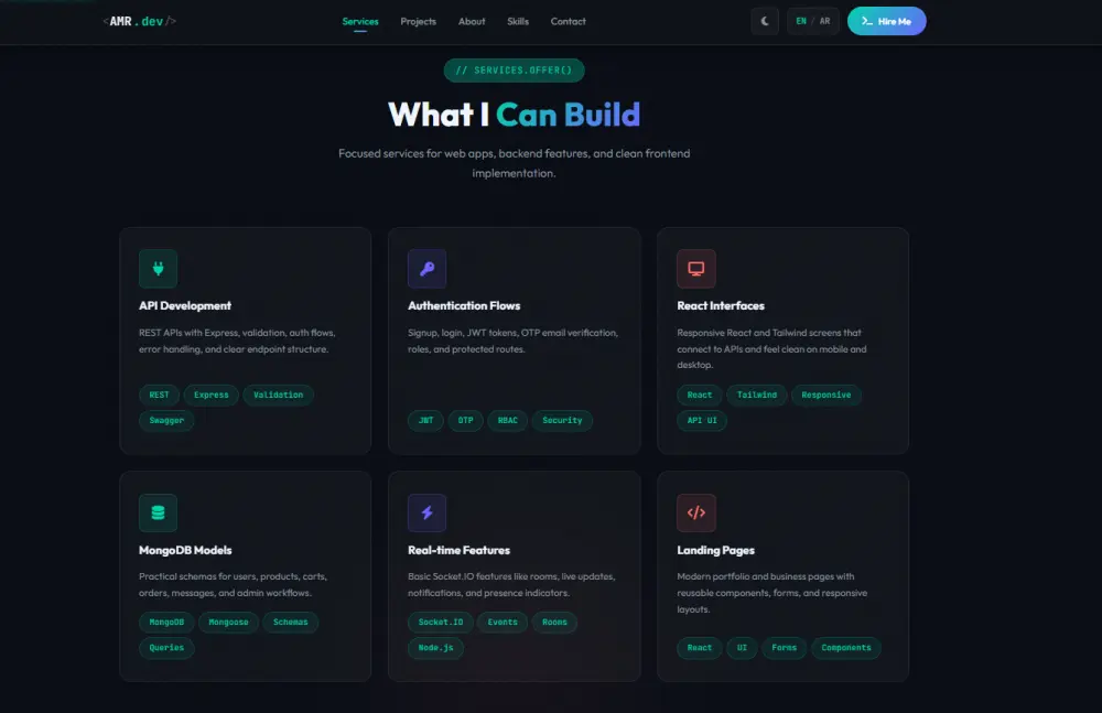 تصميم وتطوير موقع Portfolio احترافي او موقع تعريفي خاص بك باستخدام React.js