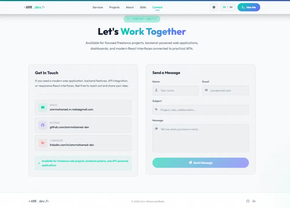 تصميم وتطوير موقع Portfolio احترافي او موقع تعريفي خاص بك باستخدام React.js