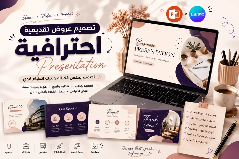 تصميم عرض تقديمي احترافي (Presentation) حتى 10 شرائح