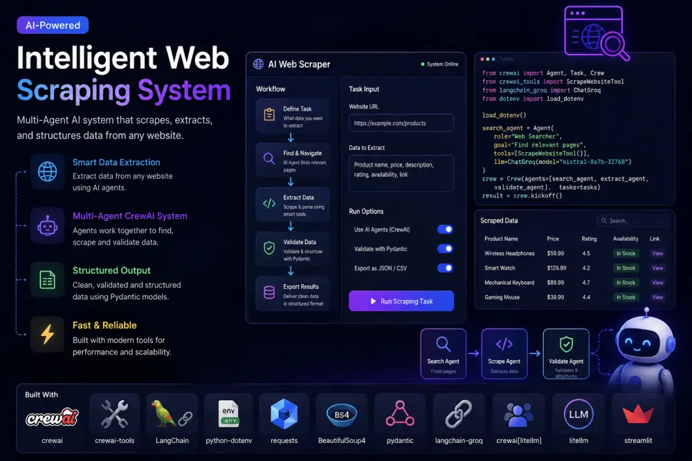 AI-Powered Web Scraping System باستخدام CrewAI وLangChain