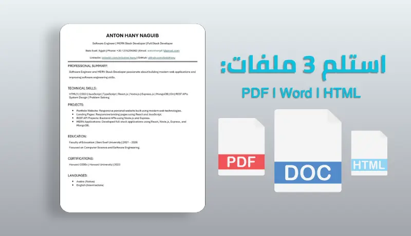 تصميم سيرة ذاتية احترافية ATS  موقع CV شخصي  Word و PDF