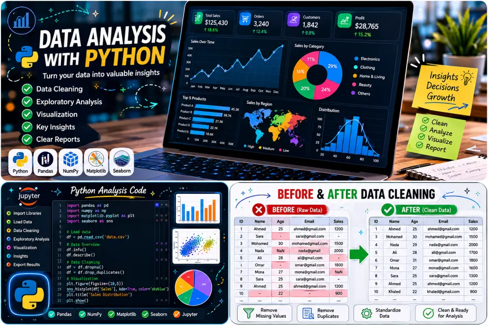 تحليل بيانات باستخدام Python وإنشاء تقارير ورسوم بيانية احترافية