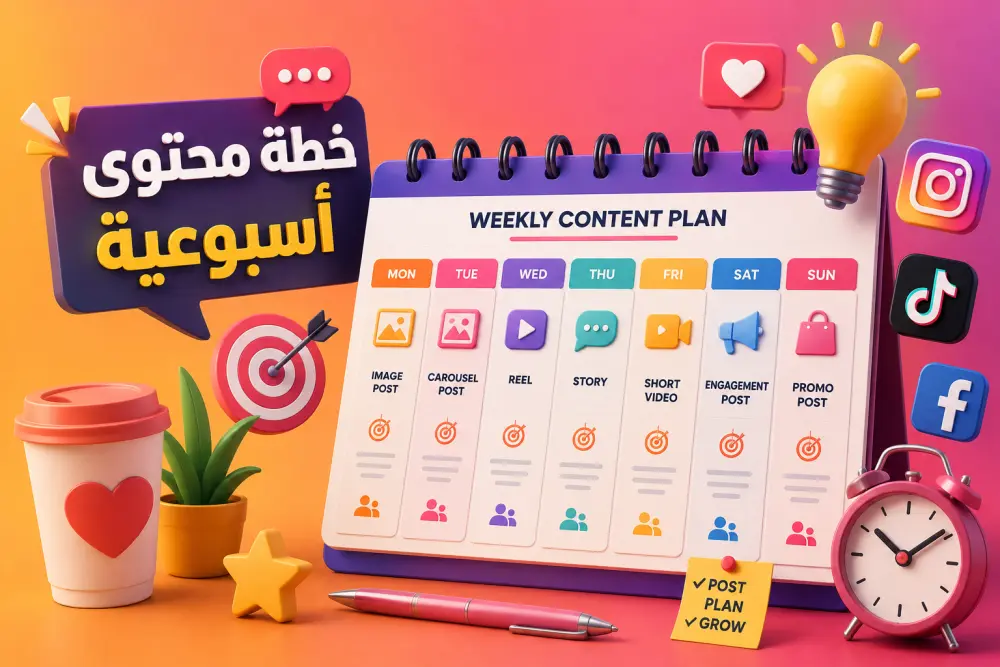 سأعد لك خطة محتوى أسبوعية احترافية لحسابات التواصل الاجتماعي
