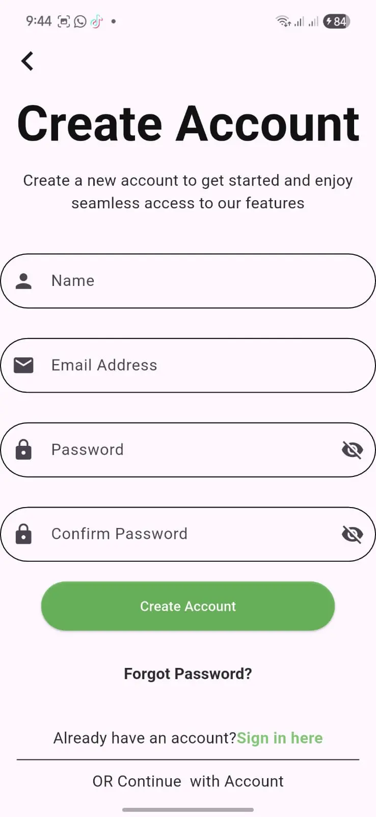 تقديم 3 صفحات تصميم جاهزة (تسجيل دخول – إنشاء حساب – استعادة كلمة المرور) بصيغة Flutter