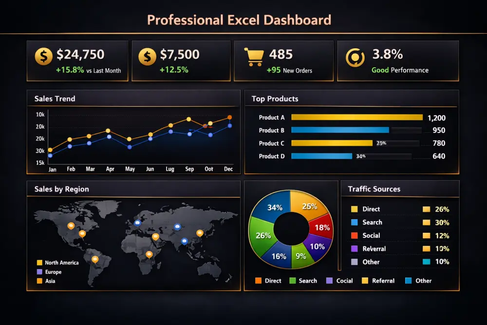 تنظيف وتحليل البيانات وإنشاء لوحات معلومات احترافية في Excel