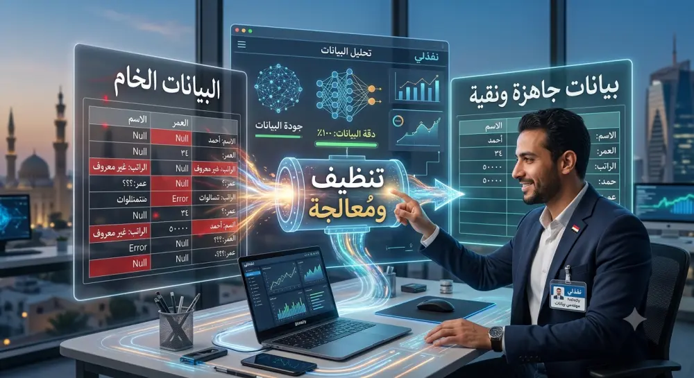 "تنظيف، معالجة، وتجهيز البيانات الخام للتحليل والذكاء الاصطناعي"