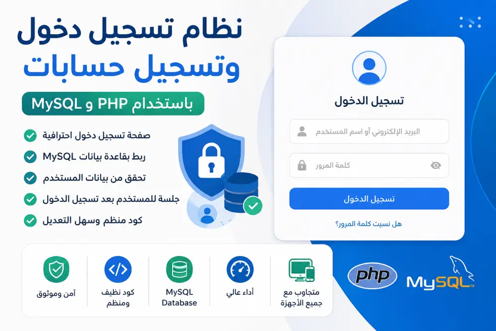 سأقوم بإنشاء نظام تسجيل دخول وتسجيل حسابات باستخدام PHP و MySQL