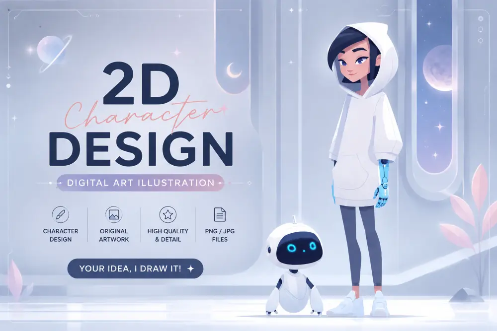 سأرسم لك شخصية أو تصميم 2D بأسلوب رقمي مميز