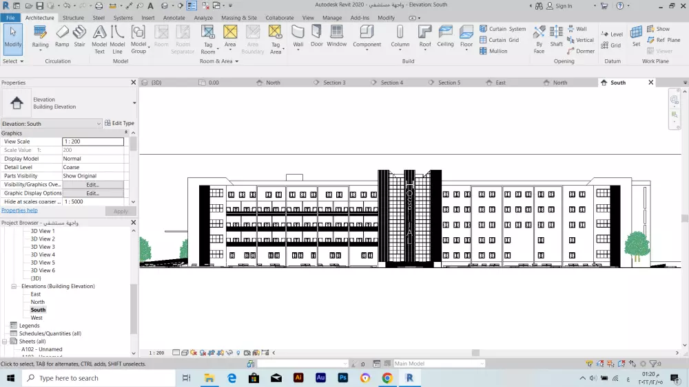 تحويل تصاميم الواجهات للمباني الكروكي او صورة تريد تقليدها الي تصميم علي الريفيت