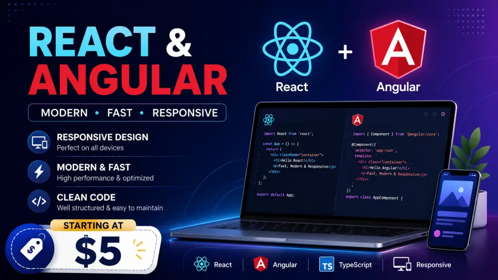إنشاء صفحة (Landing Page) احترافية ومتجاوبة باستخدام (Angular or React)