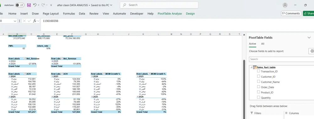 سأنشئ Pivot Table احترافي في Excel لتحليل بياناتك
