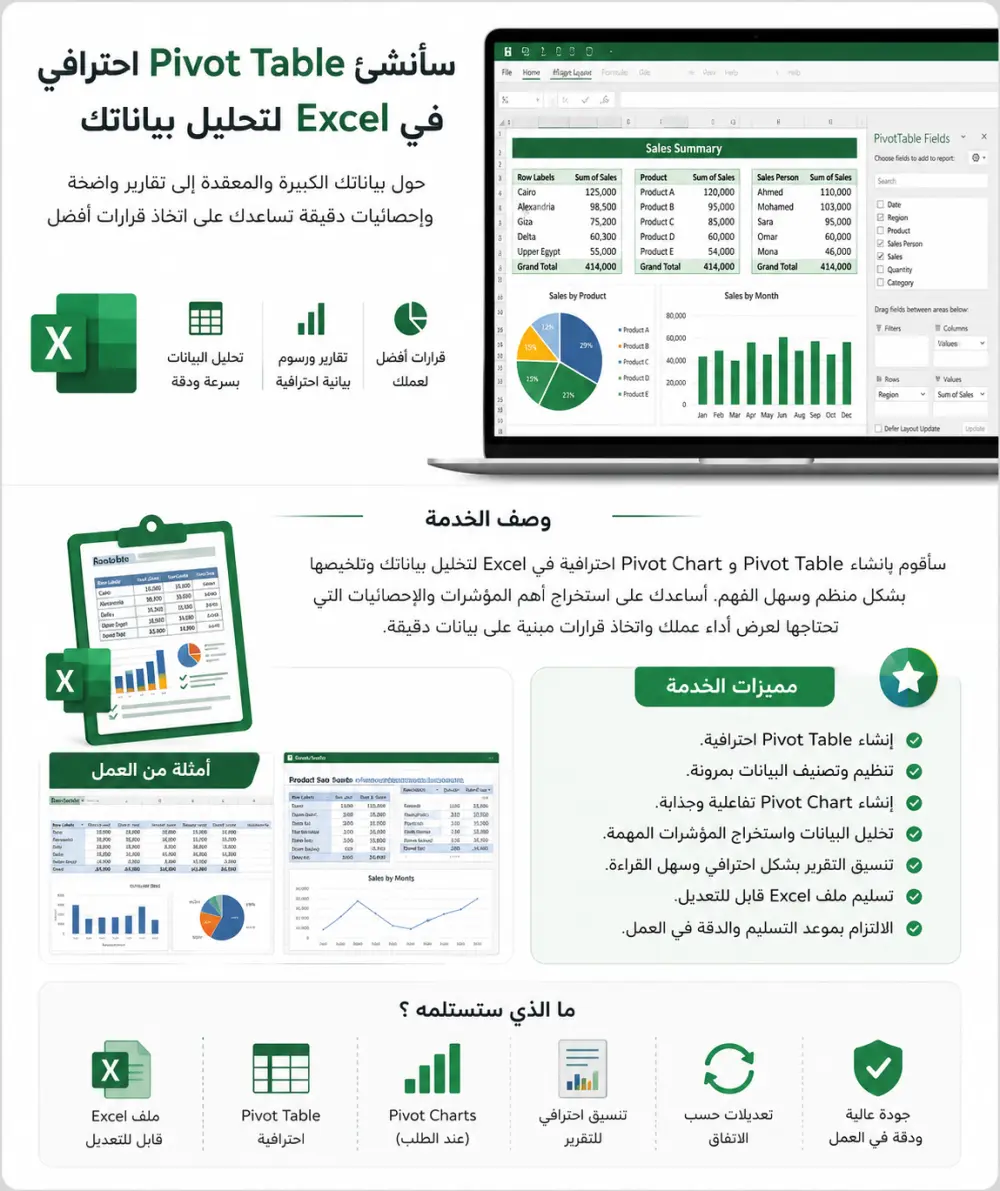 سأنشئ Pivot Table احترافي في Excel لتحليل بياناتك