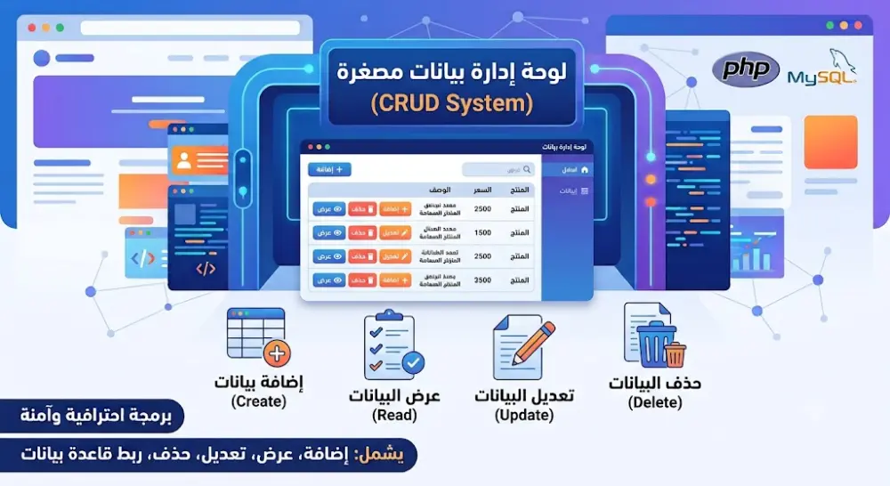برمجة لوحة تحكم مصغرة لإدارة البيانات (CRUD System) بـ PHP.