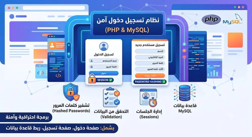 إنشاء نظام تسجيل دخول وتسجيل مستخدمين آمن باستخدام PHP و MySQL.