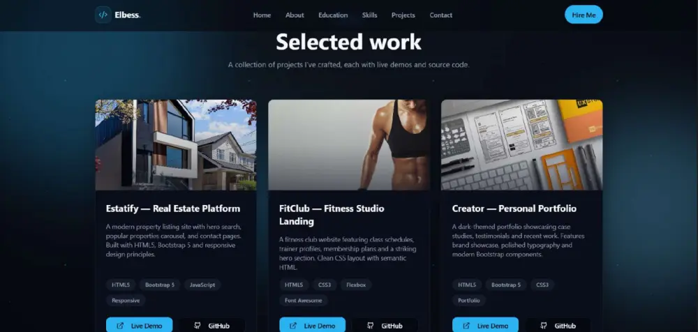 أقدم خدمة تصميم وتنفيذ موقع ملف أعمال (Portfolio) احترافي يعكس مهاراتك وخبراتك بشكل منظم وجذاب.