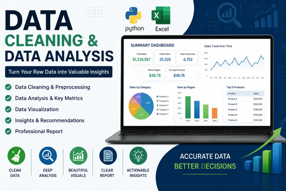 تنظيف وتحليل البيانات باستخدام Excel وPython مع تقرير احترافي
