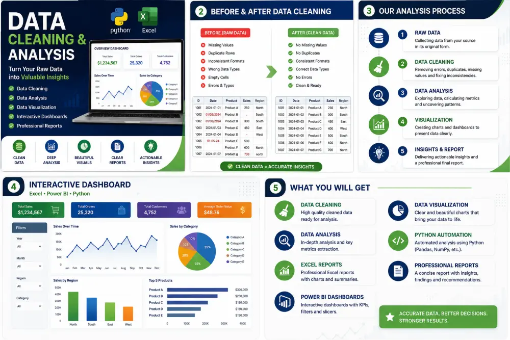 تنظيف وتحليل البيانات باستخدام Excel وPython مع تقرير احترافي