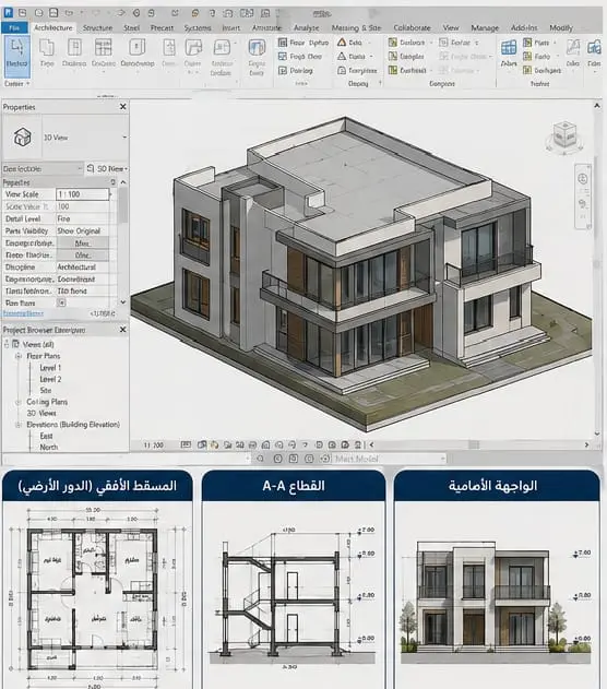 تصميم نماذج BIM احترافية باستخدام Autodesk Revit مع المخططات والرسومات التنفيذية
