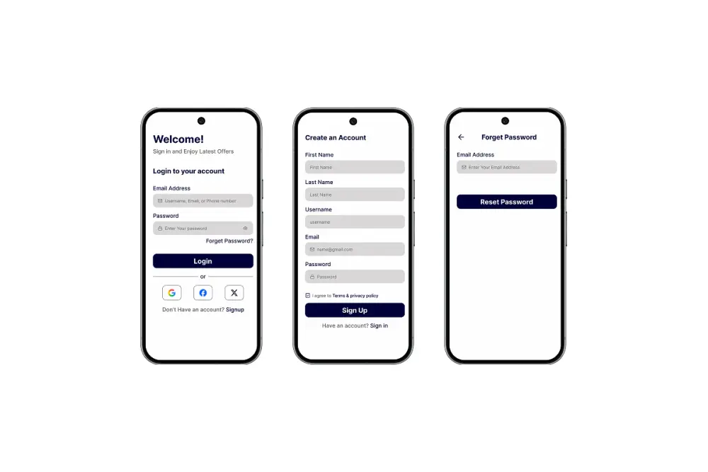 تصميم شاشات تسجيل الدخول (Login) والترحيب (Splash Screen) لتطبيقك.