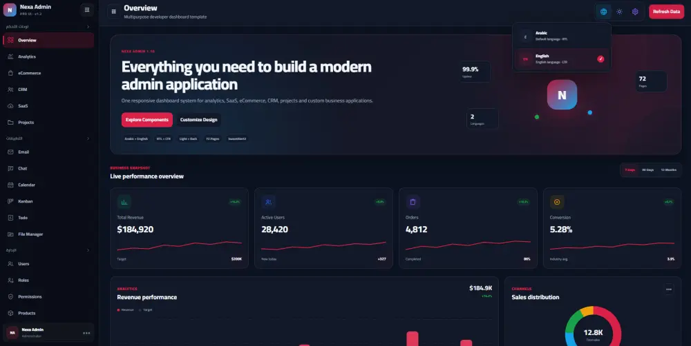 Nexa Admin — قالب لوحة تحكم احترافي متعدد الاستخدامات