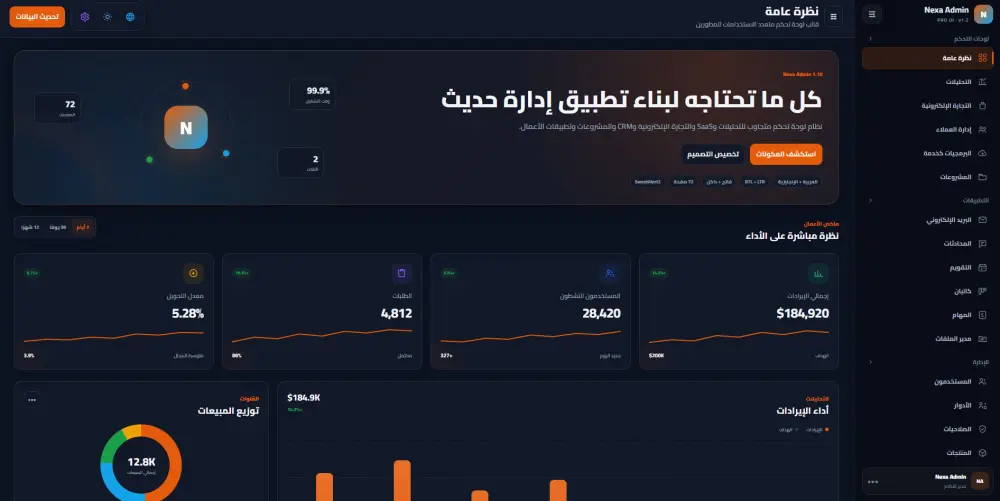Nexa Admin — قالب لوحة تحكم احترافي متعدد الاستخدامات