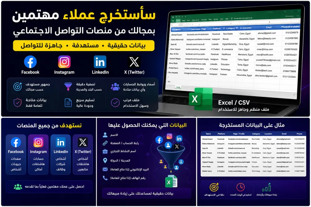 سأستخرج 50 عميلاً مستهدفًا من منصات التواصل الاجتماعي
