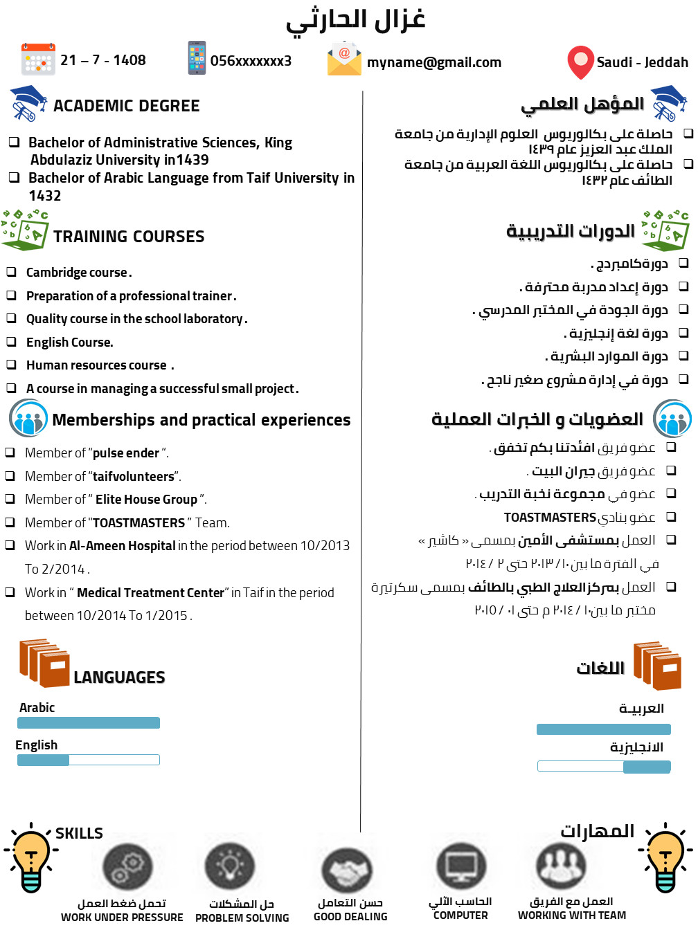 تصميم سيرة ذاتية احترافية بالعربي أو الإنجليزي CV