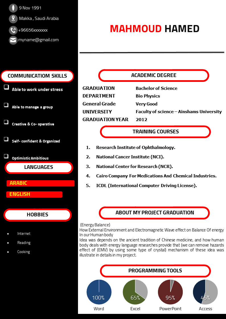 تصميم سيرة ذاتية احترافية بالعربي أو الإنجليزي CV