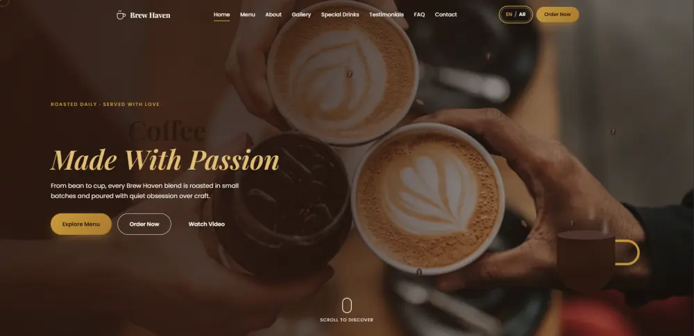 برمجة وتطوير صفحة هبوط (Landing Page) تفاعلية للمطاعم والمقاهي | ثنائية اللغة