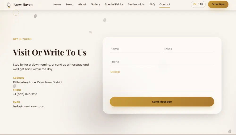 برمجة وتطوير صفحة هبوط (Landing Page) تفاعلية للمطاعم والمقاهي | ثنائية اللغة