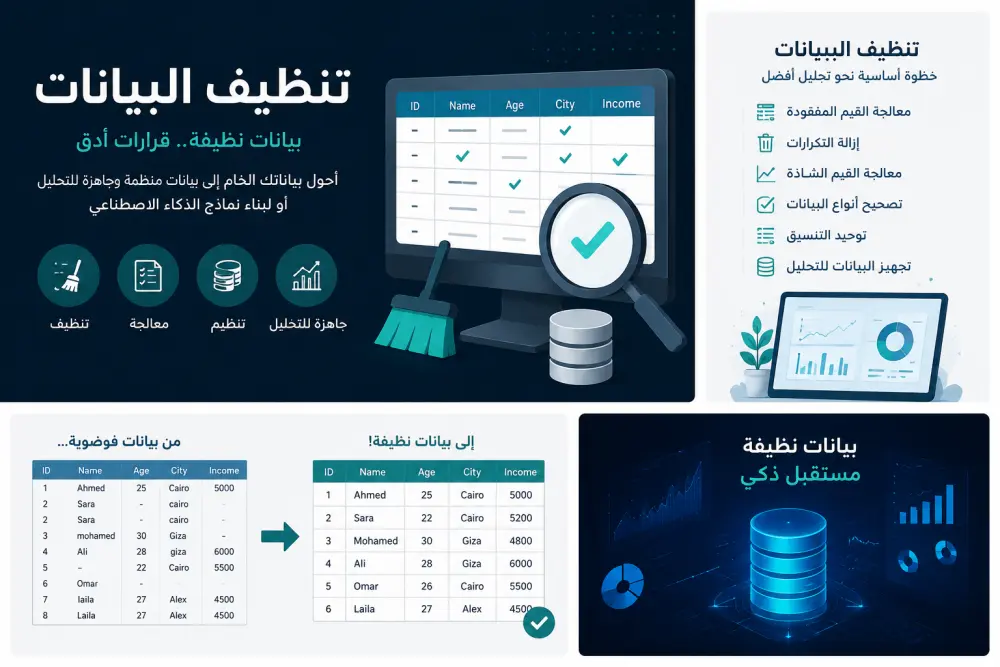 تسليم ملف البيانات بعد التنظيف مع الكود المستخدم (عند الطلب).
