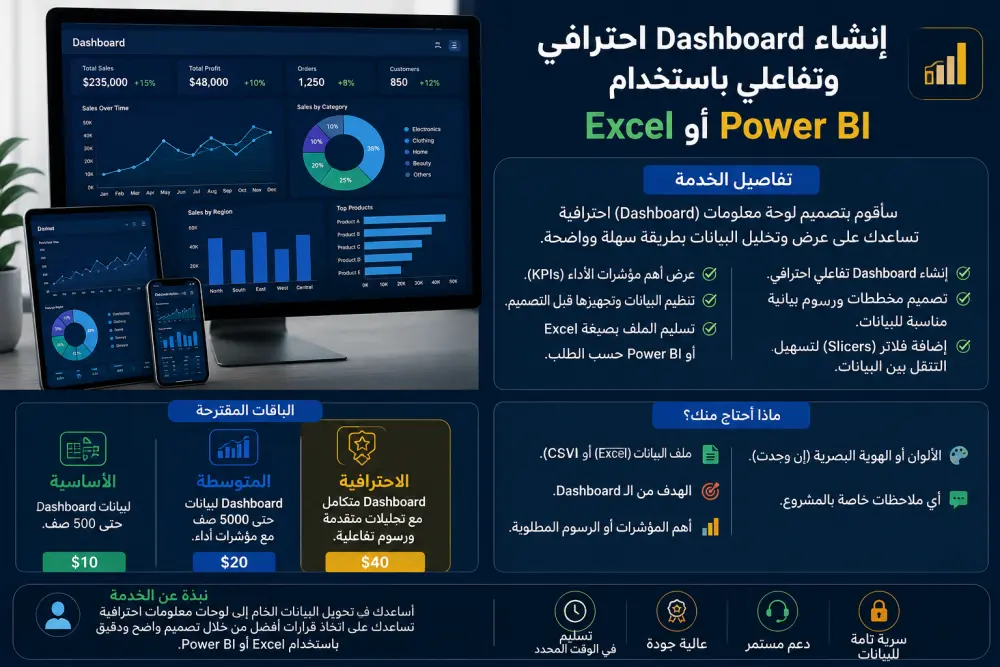 تصميم Dashboard احترافية وسهلة الاستخدام