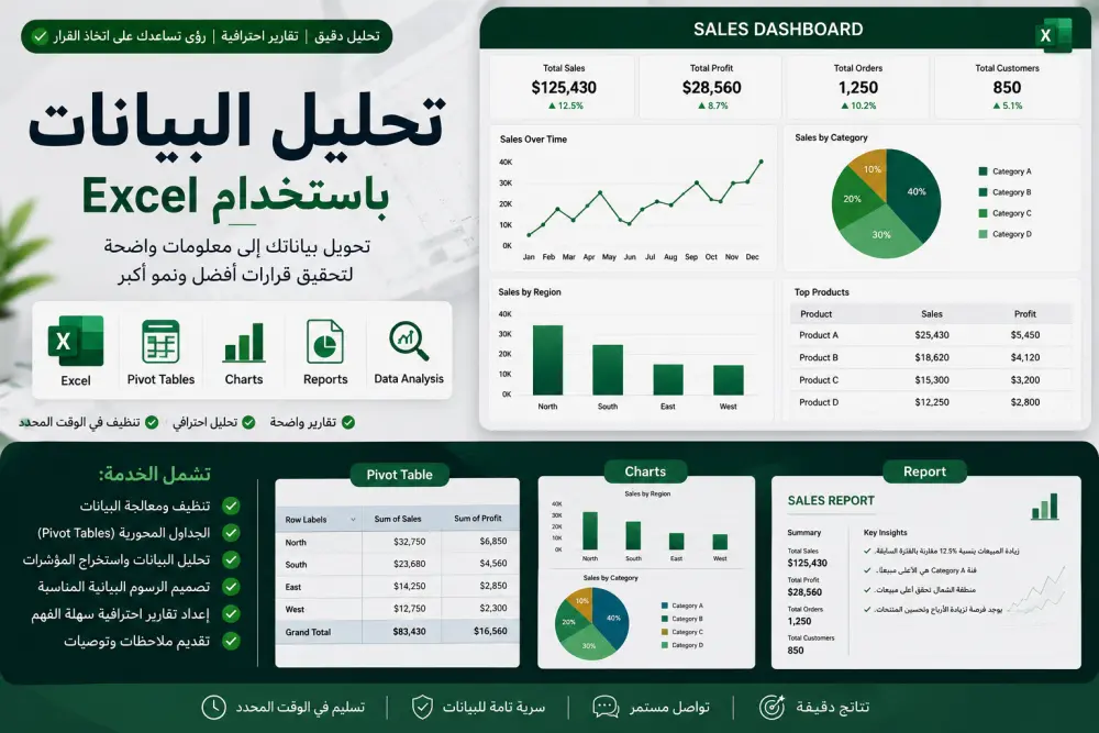 سأقوم بتحليل بياناتك باستخدام Excel وإنشاء تقارير احترافية