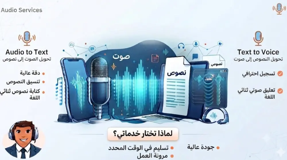 تحويل ملفات صوتية الي نصوص و ايضا نصوص الي تسجيل صوتي  باحترافية