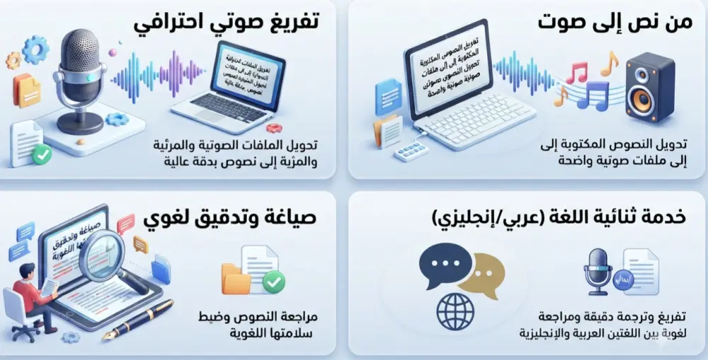 تحويل ملفات صوتية الي نصوص و ايضا نصوص الي تسجيل صوتي  باحترافية