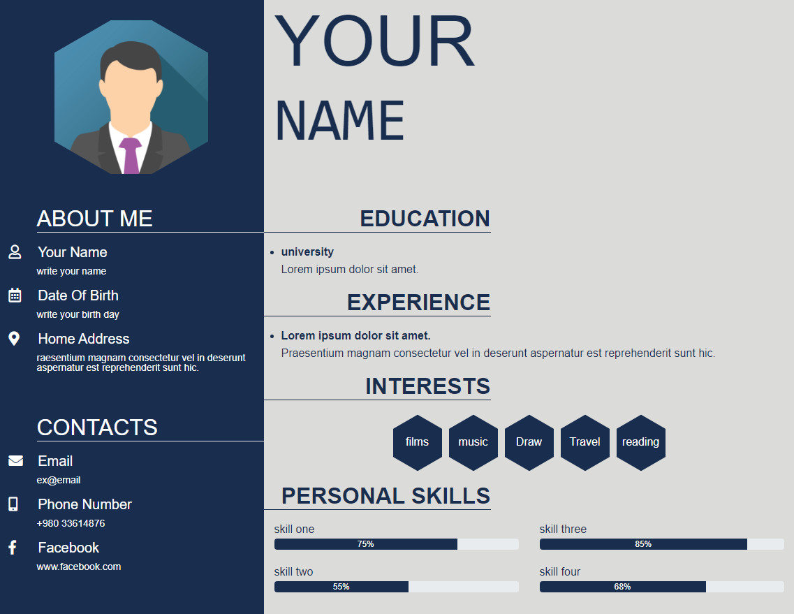 تصميم C.V كصورة او صفحة ويب بإستخدام css, html مقابل 5$