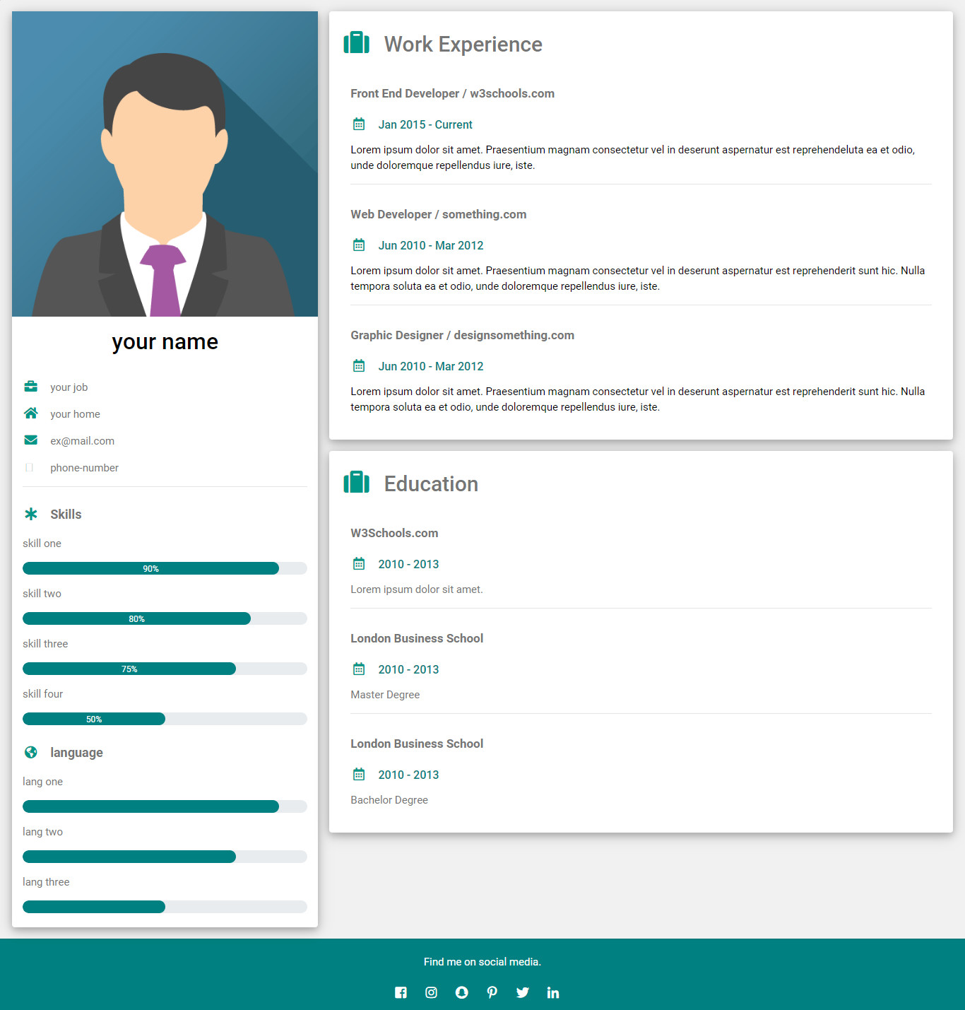 تصميم C.V كصورة او صفحة ويب بإستخدام css, html مقابل 5$