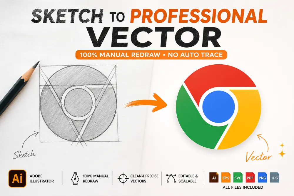 رسم و تصميم اللوجو / Logo المرسوم بالرصاص إلى Vector احترافي باستخدام Illustrator / و إعادة رسم لوجو قديم