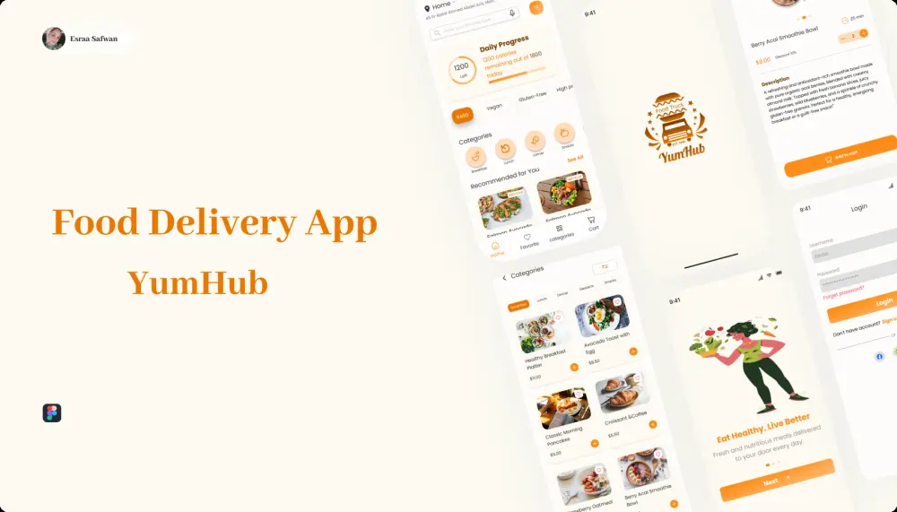 تصميم تطبيق Healthy Food Delivery  UI/UX باستخدام Figma