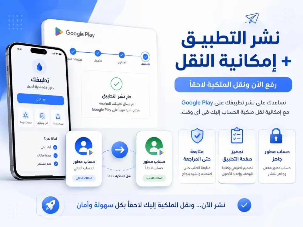 سأقوم برفع تطبيقك على Google Play من خلال حساب مطوّر جاهز