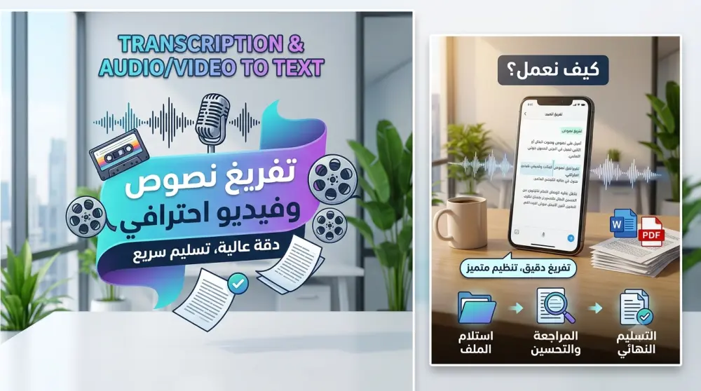 تفريغ صوتي وفيديو احترافي ودقيق للنصوص بملفات Word أو PDF