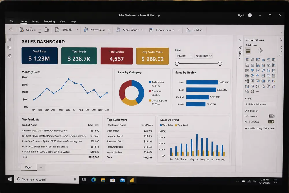 سأحلل بيانات المبيعات وأصمم Dashboard احترافي لاستخراج مؤشرات الأداء (KPIs)