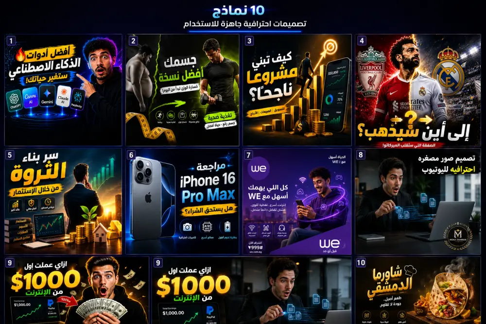 صوره مصغره لليوتيوب عن أدوات الذكاء الاصطناعي Thumbnail. ،  سأصمم لك صوره واحده من الصور المصغره بشكل احترافي و يمكن التعديل عليها بالوصف المعروض عليا سوف اعدل على الصوره وتستلمها في أسرع وقت وبكل احترافيه
