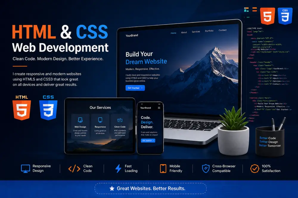 سأصمم لك صفحة ويب احترافية ومتجاوبة باستخدام HTML5 وCSS3