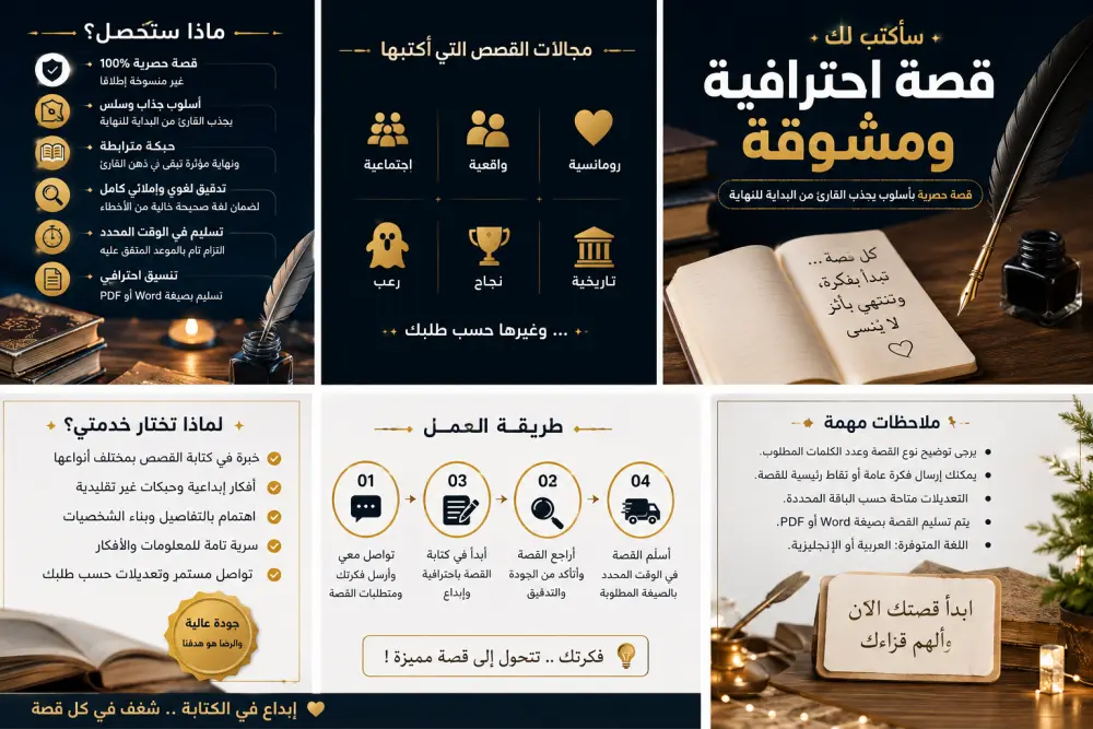 سأكتب قصة احترافية ومشوقة وحصرية في أي مجال
