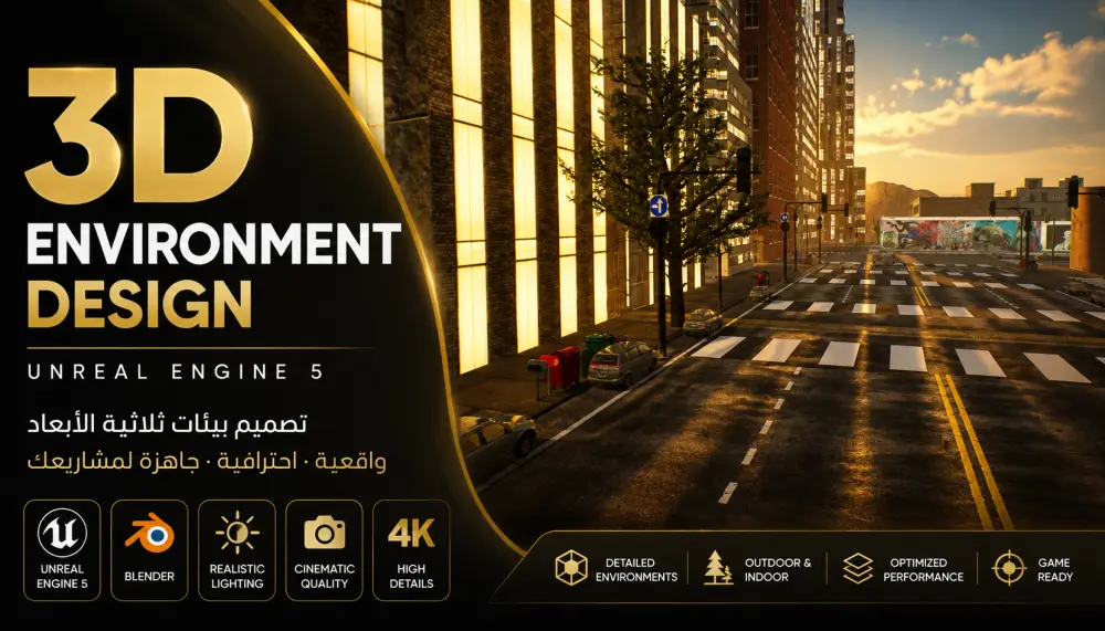 سأصمم بيئة ثلاثية الأبعاد (3D) احترافية باستخدام Unreal Engine 5