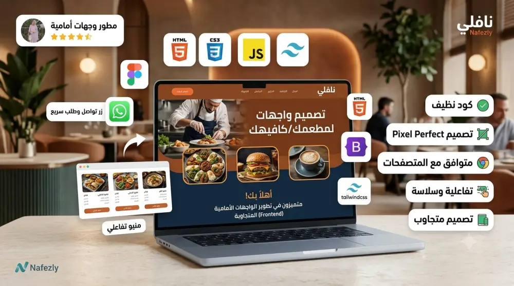 تصميم وتطوير موقع إلكتروني متكامل ومتجاوب لمطعم أو كافيه مع المنيو ورابط الطلب