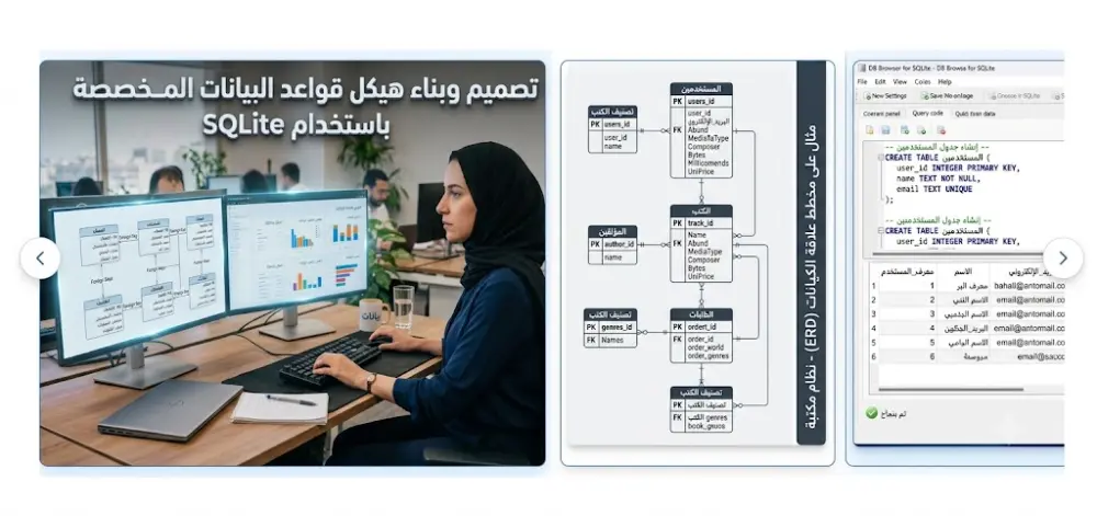 تصميم وبناء هيكل قواعد البيانات المخصصة باستخدام SQLite