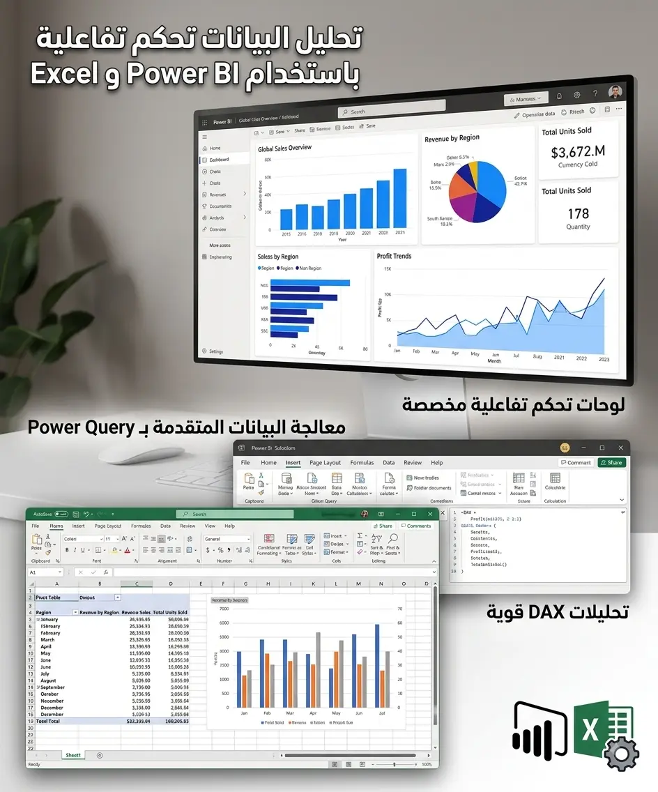 تحليل البيانات وبناء لوحات تحكم تفاعلية باستخدام Power BI و Excel